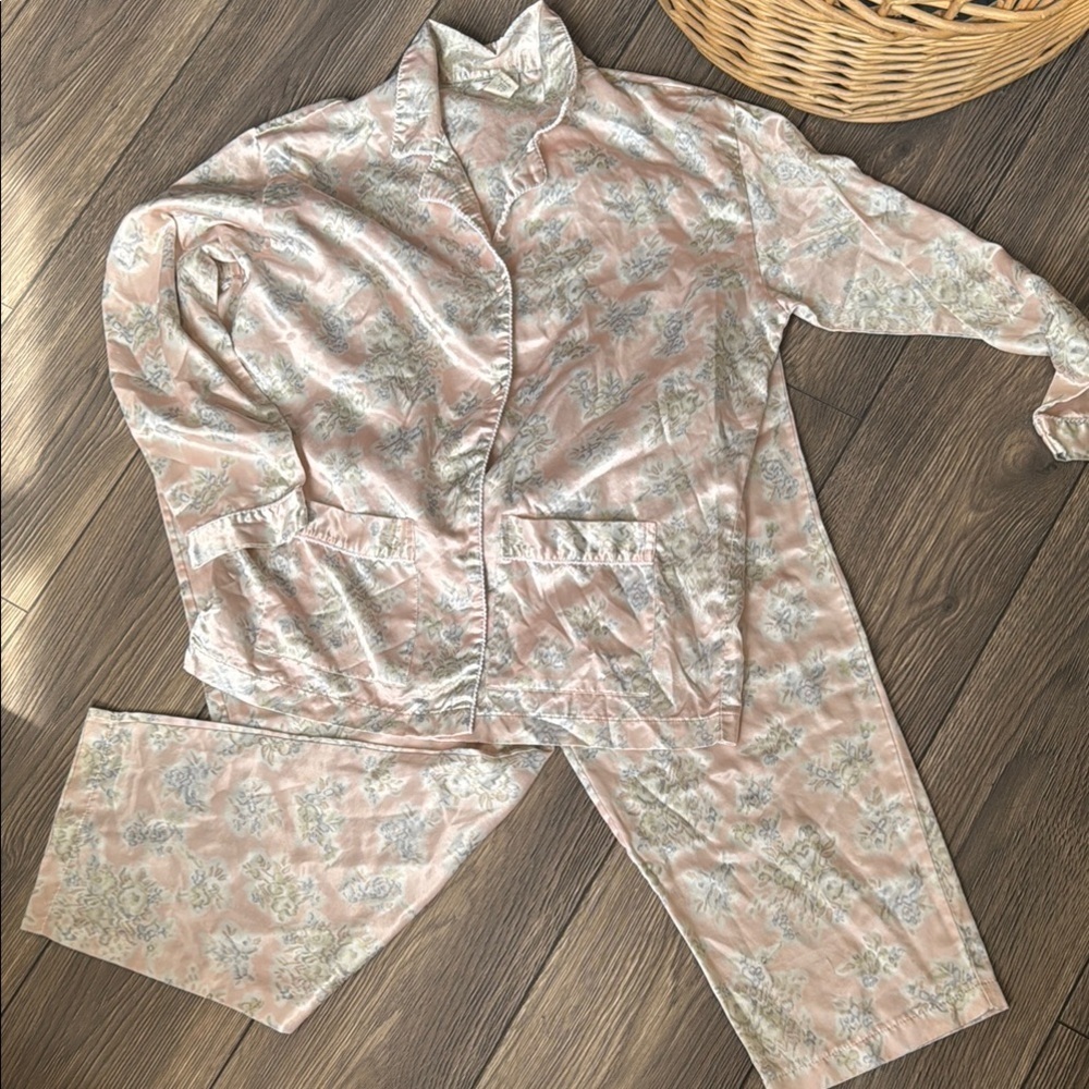 Vintage Amanda Stewart romantic floral pajama set size large baby pink - Picture 2 of 14